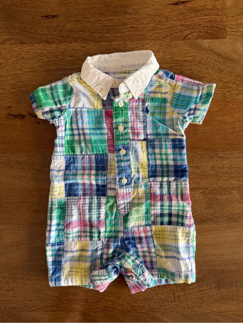 Ralph Lauren Baby Boys Multicolor Plaid Madras Cotton Romper